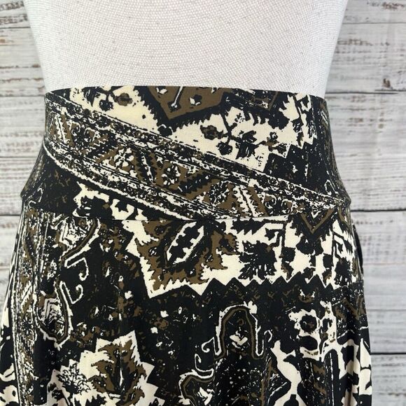 Chaps Skirt size Medium Black Brown Slinky Knee A Line Boho Stretch Peasant Slim - Picture 4 of 9